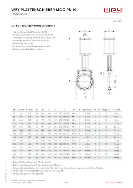 MG mit pneumatischem Zylinder PN 10