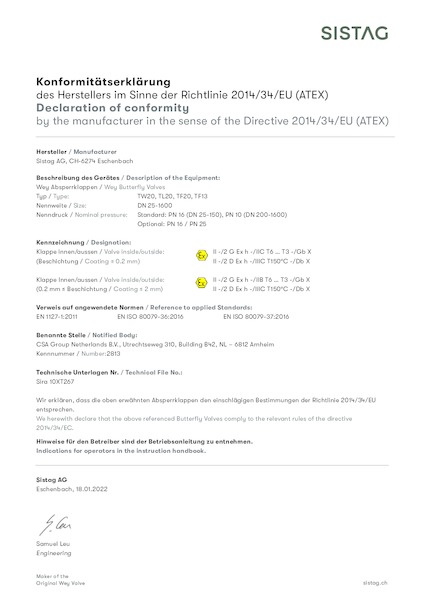 Konformitätserklärung ATEX