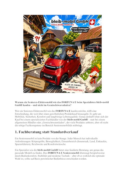 bleib-mobil GmbH in Gelterfingen (BE) – Ihr Experte für Elektromobile, Seniorenmobile, Kabinenmobile, Service, Reparaturen und individuelle Mobilitätslösungen in der Schweiz. Persönlich, kompetent und markenunabhängig beraten.