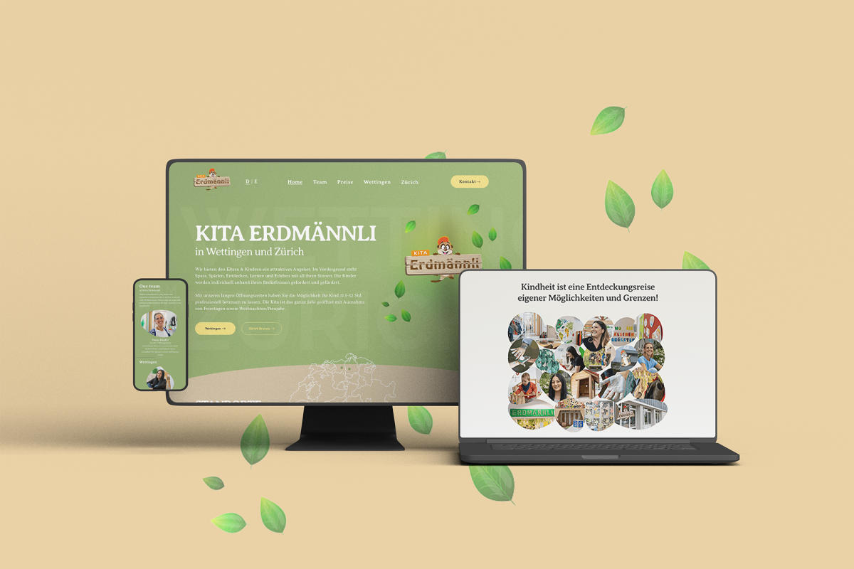 Website für die Kita Erdmännli in Wettingen und Zürich. Freundlich, klar und für Eltern auf allen ..