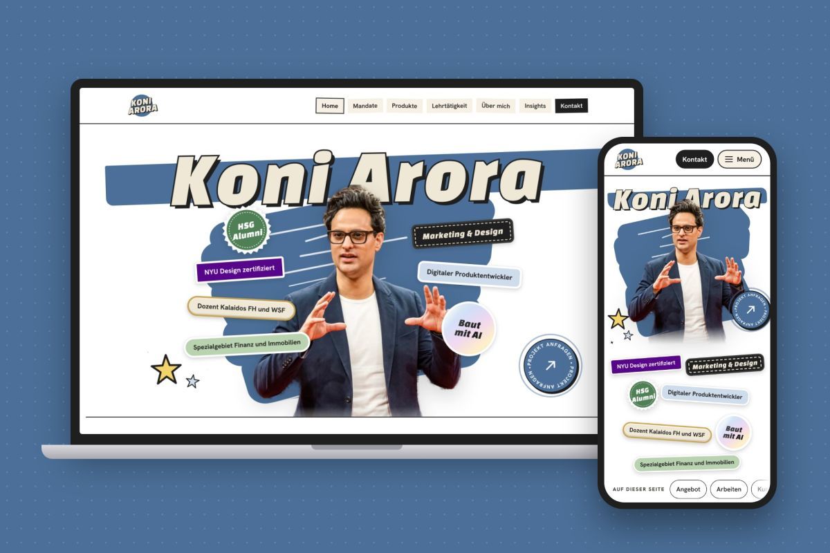 Meine eigene Website koniarora.ch: Design, Animation und Programmierung selbst gemacht, gebaut mit..