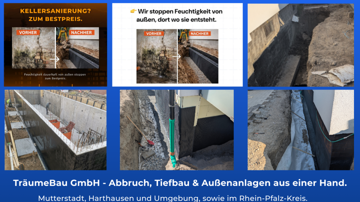 Freilegen der Kelleraußenwand durch die TräumeBau GmbH – Erdarbeiten und Abdichtung aus einer Hand