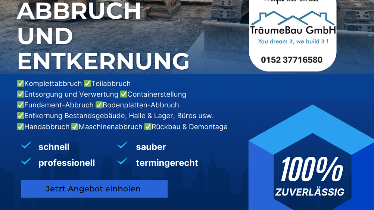 Professioneller Abbruch und Rückbau für Privat & Gewerbe. Fachgerechte Entsorgung inklusive.