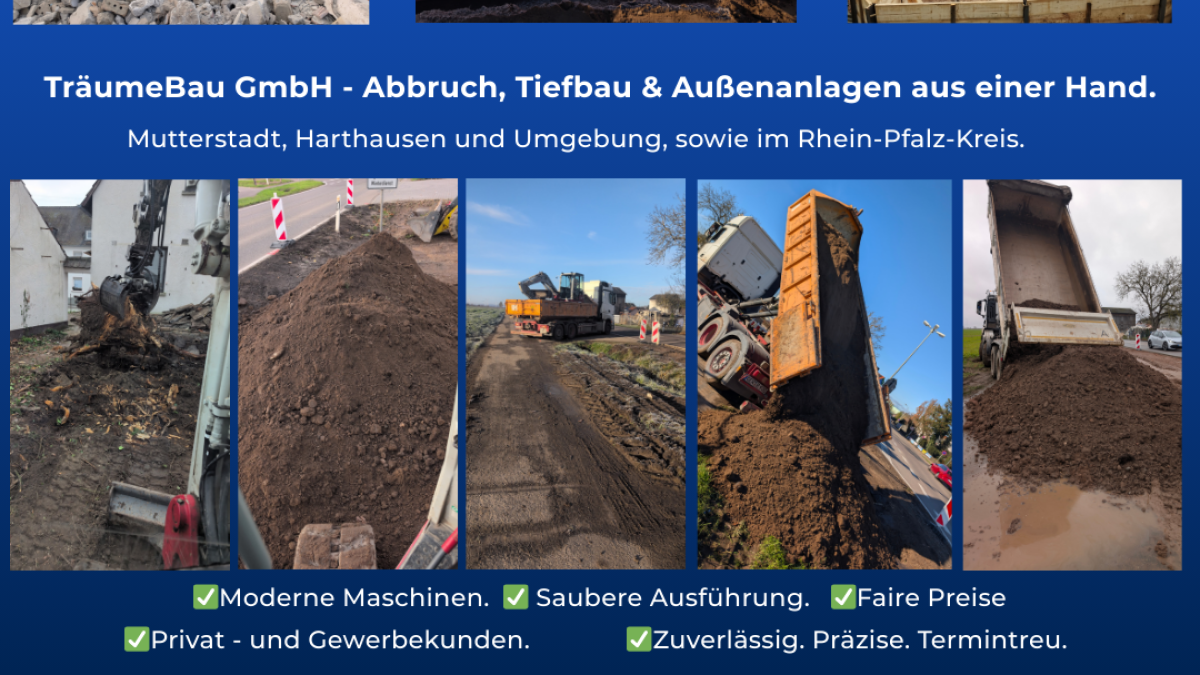 Abtransport von überschüssigem Erdaushub und anschließende lagenweise Bodenverdichtung.