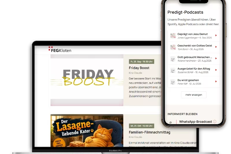 Screenshots der Website der FEG Kloten
