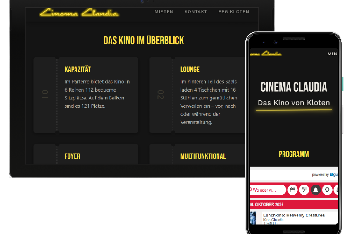 Screenshots der Website von Cinema Claudia
