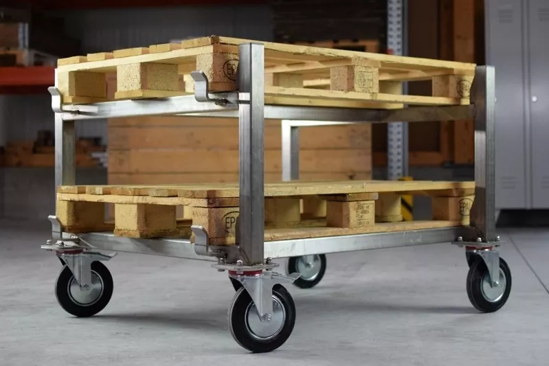 Individueller Edelstahl-Palettenwagen für Pharma- und Hygienebereiche – Ergonomische Sonderlösunge..