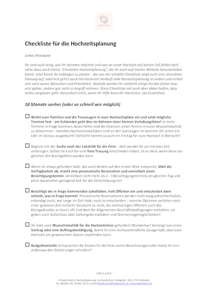 Checkliste Hochzeitsplanung