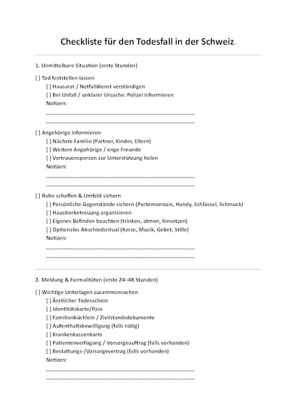 Checkliste Todesfall