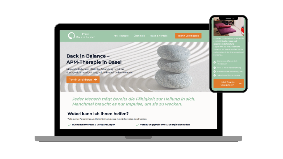Website der APM-Praxis Back in Balance
