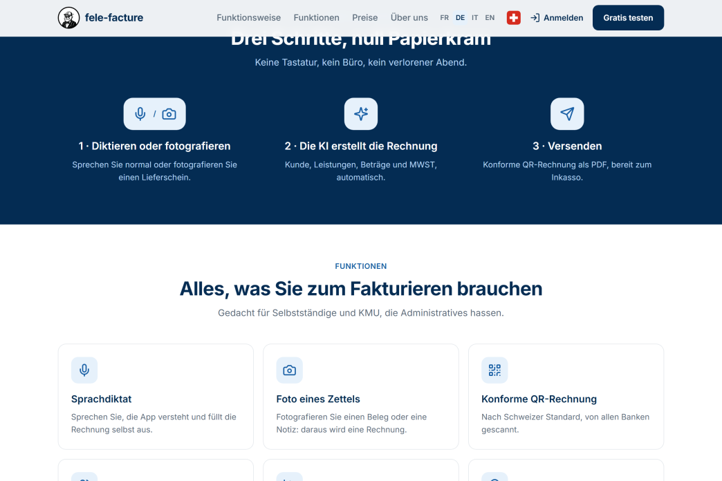 Drei Schritte, null Papierkram: diktieren oder fotografieren, die KI erstellt die Rechnung, versen..