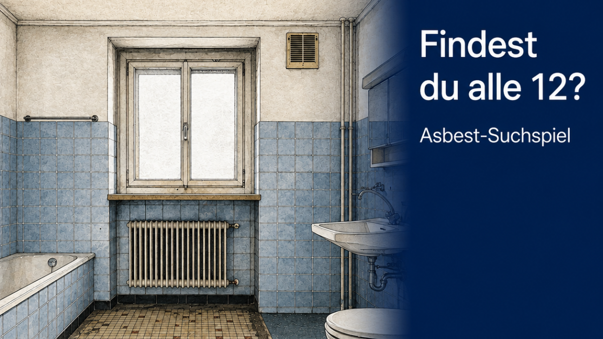 Asbest-Suchspiel von polluASPEKT: In einem älteren Badezimmer müssen mögliche asbesthaltige Baustoffe gefunden werden.